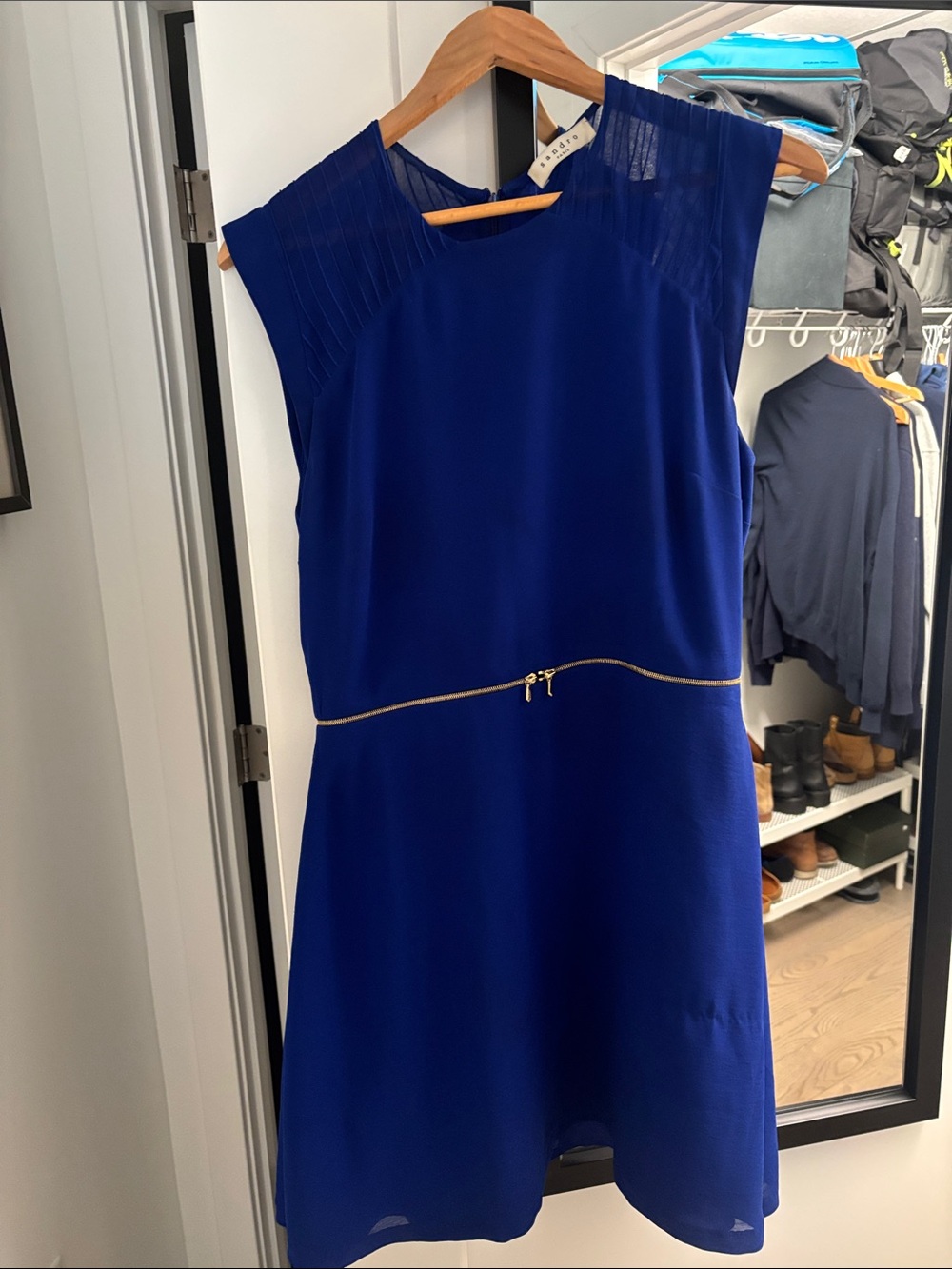 Sleeveless Cobalt Blue Mini Dress with Gold Waist Zip
